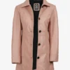 Women's Real Leather Pink Button Down Car Coat