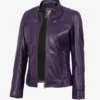 Dodge Womens Real Lambskin Leather Purple Biker Style Jacket