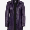 Women's 3/4 Length Button Down Purple Leather Coat