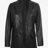 Womens Two Button Notch Lapel Black Leather Blazer Jacket