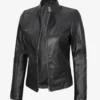 Women's Slim Fit Black Leather Biker Style Jacket