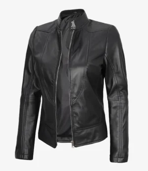 Women's Slim Fit Black Leather Biker Style Jacket