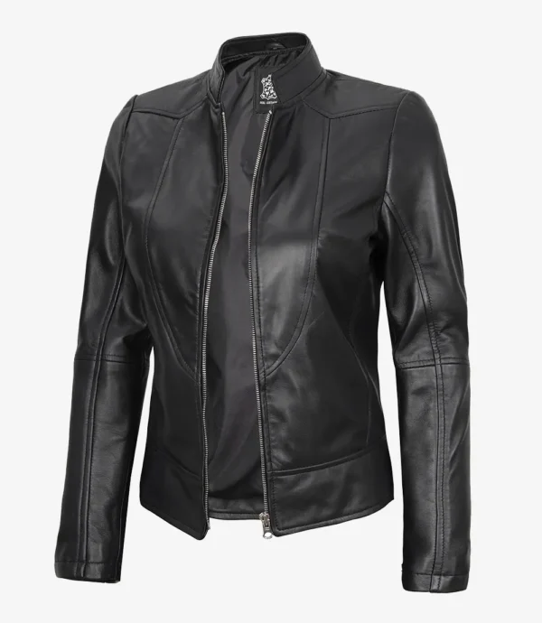 Women's Slim Fit Black Leather Biker Style Jacket