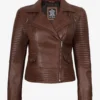 Women's Asymmetrical Cognac Leather Biker Style Jacket