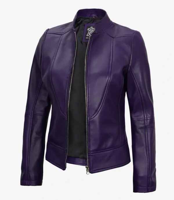 Women's Purple Modern Fit Biker Style Leather Jacket