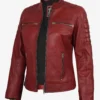 Womens Real Leather Red Waxed Biker Style Jacket