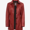 Womens Real Lambskin Leather Red Car Coat