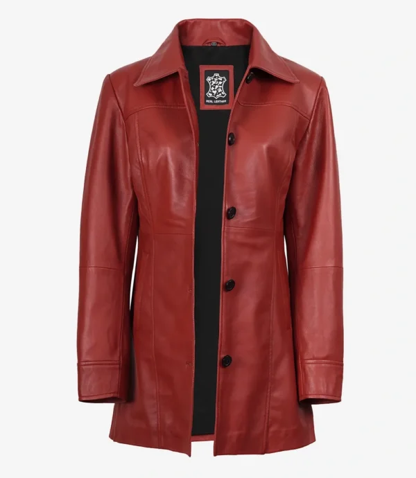 Womens Real Lambskin Leather Red Car Coat