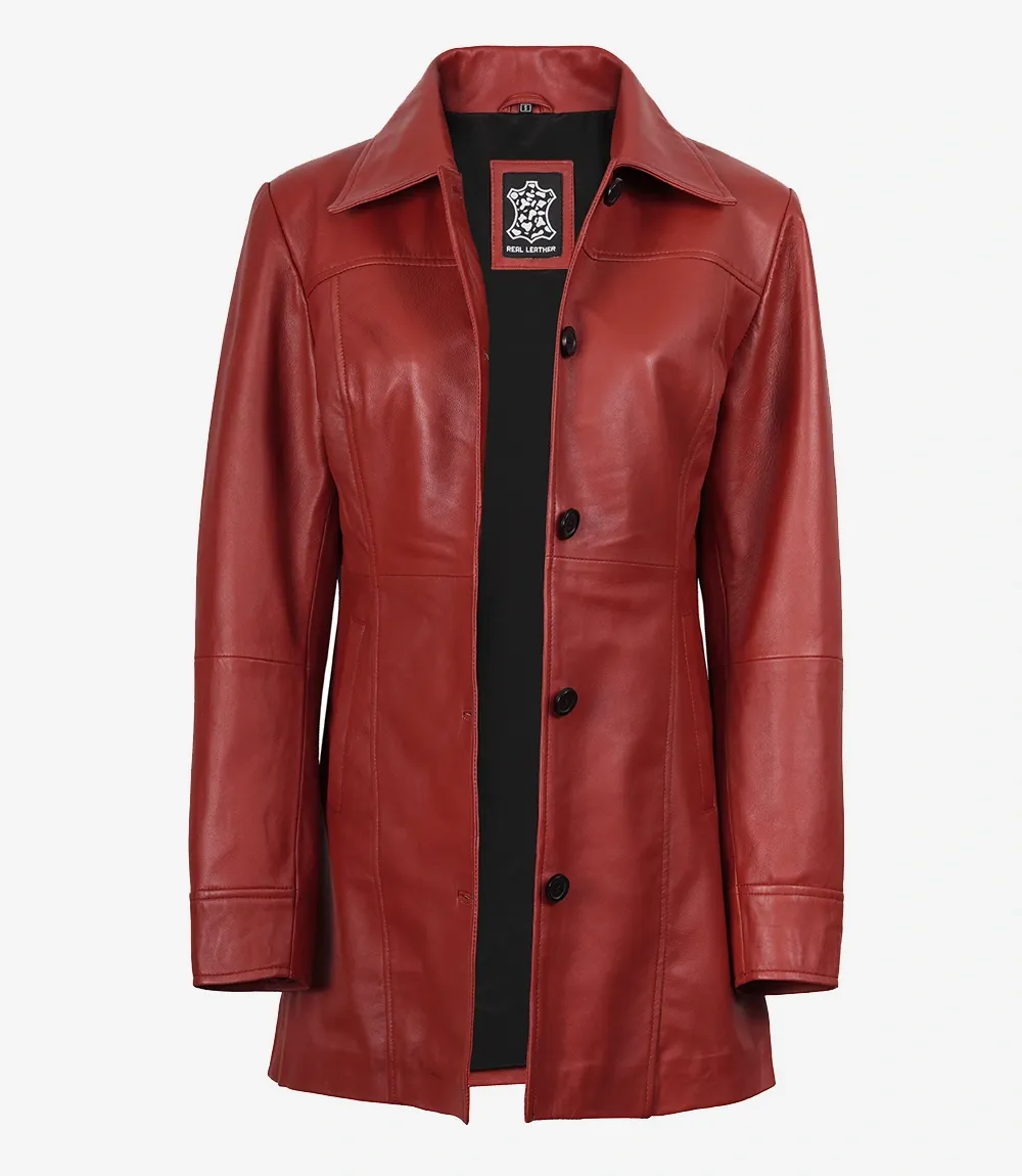 Womens Real Lambskin Leather Red Car Coat Womens Real Lambskin Leather Red Car Coat