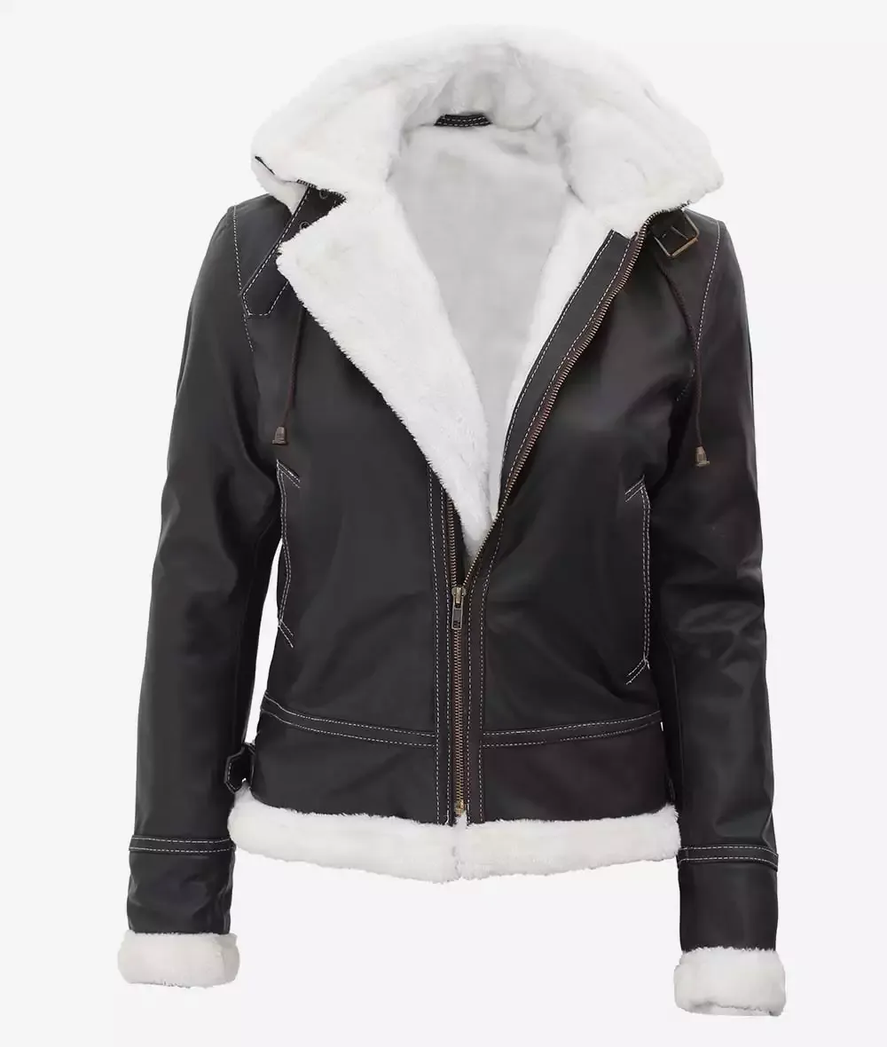 Women's Mary B3 Hooded Dark Brown Shearling Leather Jacket Women's Mary B3 Hooded Dark Brown Shearling Leather Jacket