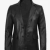 Mens Two Button Black Leather Blazer - Notch Lapel