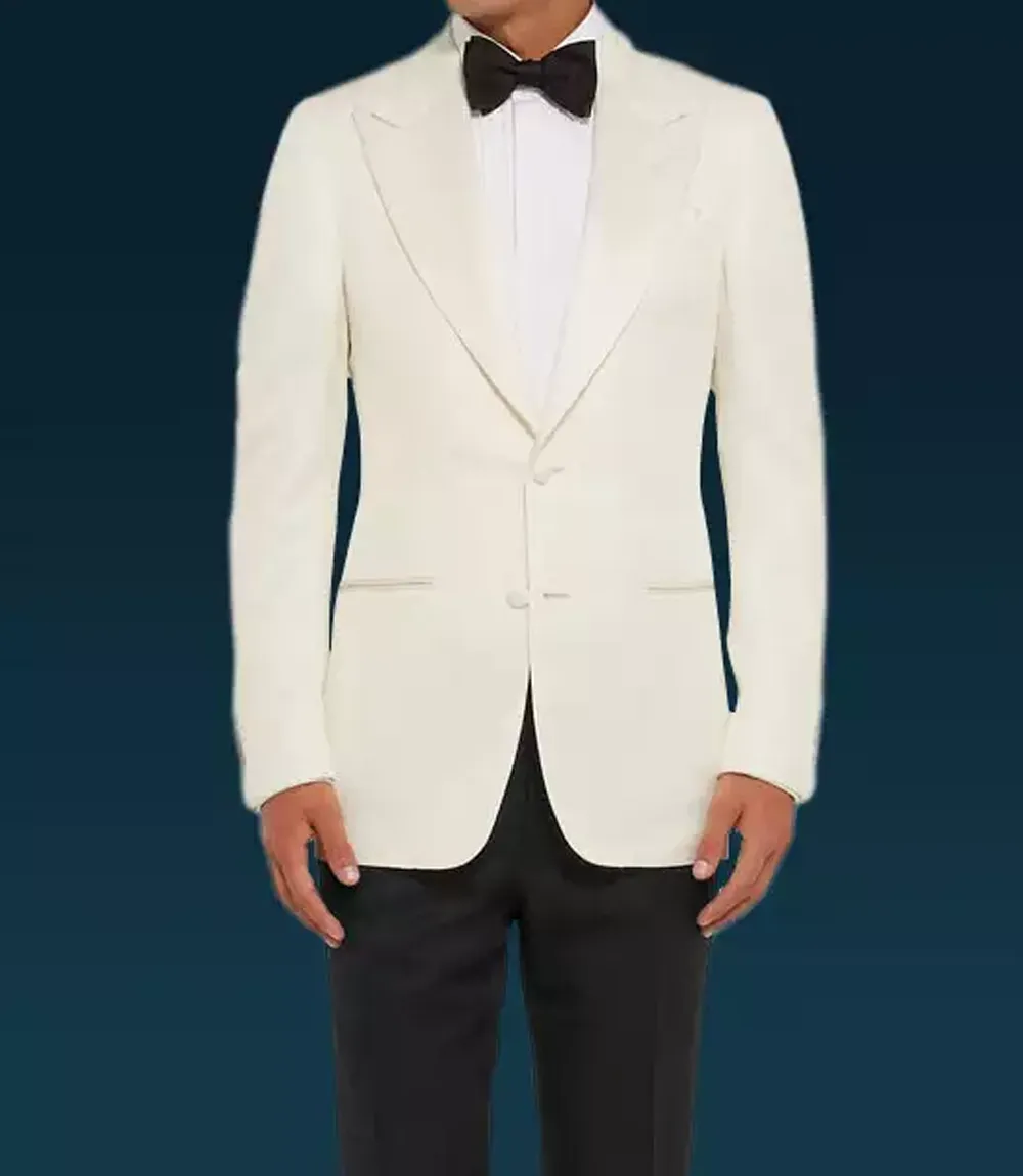 Men's Ivory White Peak Lapel Two Button Dinner Jacket Men's Ivory White Peak Lapel Two Button Dinner Jacket