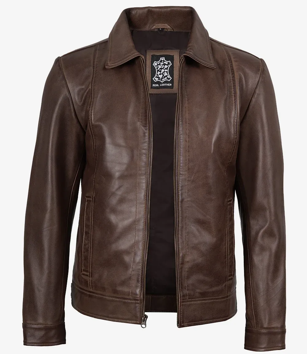 Reeves Mens Shirt Collar Brown Leather Jacket Reeves Mens Shirt Collar Brown Leather Jacket