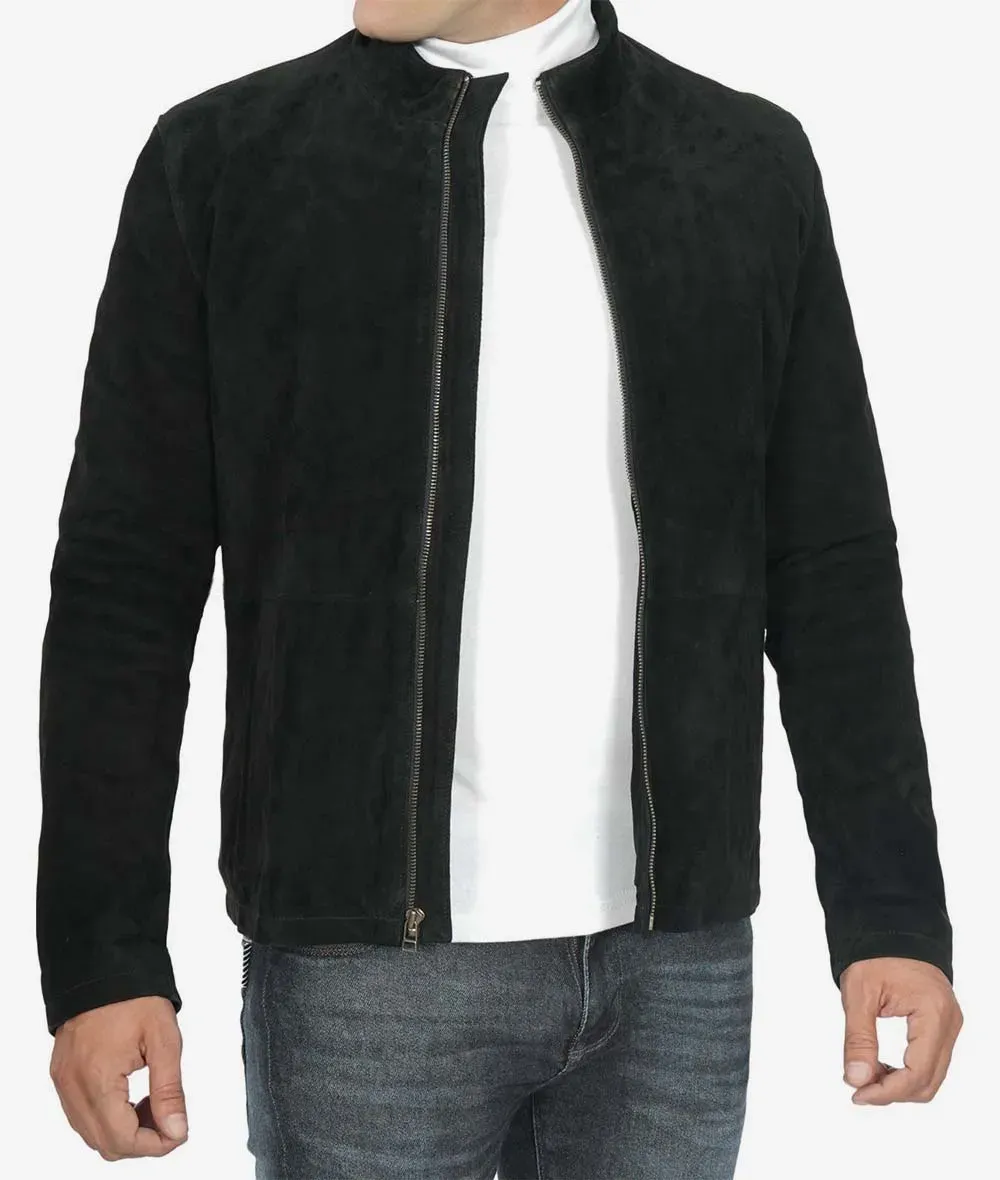 Men's Classic Black Suede Biker Style Jacket Men's Classic Black Suede Biker Style Jacket