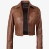 Womens Cropped Cognac Leather Jacket