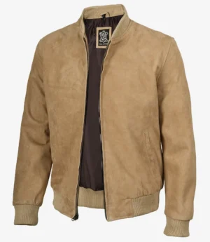 Men's Camel Suede Bomber Jacket