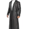 Men's Full-Length Black Leather Overcoat - Duster Coat