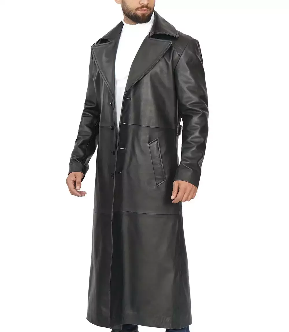 Men's Full-Length Black Leather Overcoat - Duster Coat Men's Full-Length Black Leather Overcoat - Duster Coat