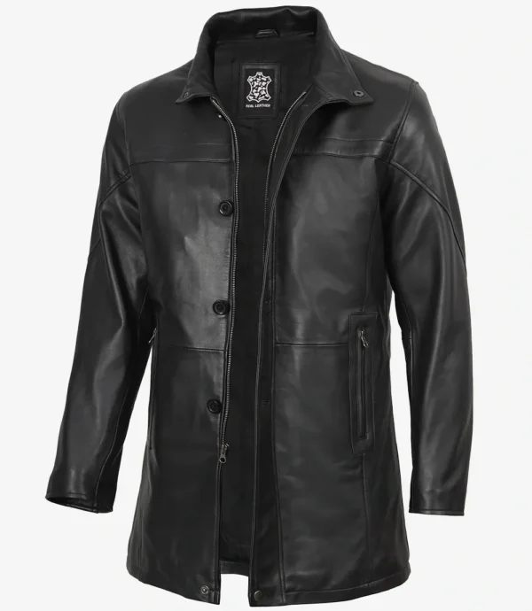 Bristol Mens Black Lambskin Leather Car Coat