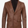 Mens Two Button Cognac Leather Blazer - Notch Lapel