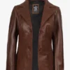 Women's Notch Lapel Two Button Cognac Leather Blazer