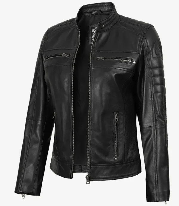 Women's Classic Black Leather Biker Style Jacket