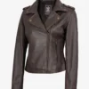 Women's Dark Brown Asymmetrical Biker Style Leather Jacket