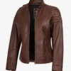 Women's Cognac Biker Style Leather Jacket