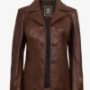 Women's Three Button Brown Leather Blazer