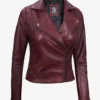 Women's Real Lambskin Leather Maroon Biker Style Jacket