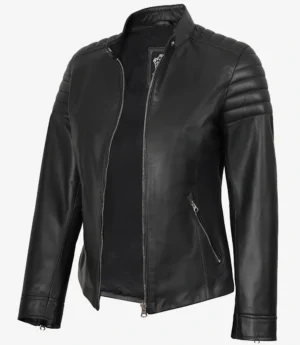 Carrie Black Leather Jacket for Women - Biker Style