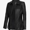 Marsha Womens Black Leather Car Coat