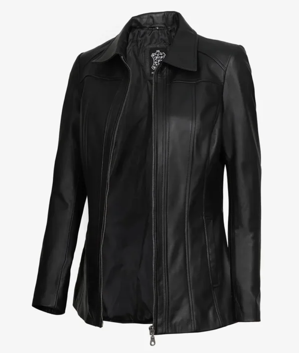 Marsha Womens Black Leather Car Coat
