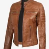 Womens Tan Biker Style Leather Jacket