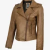 Women's Real Leather Camel Brown Biker Style Jacket