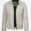 Mens Shirt Collar Off White Harrington Leather Jacket