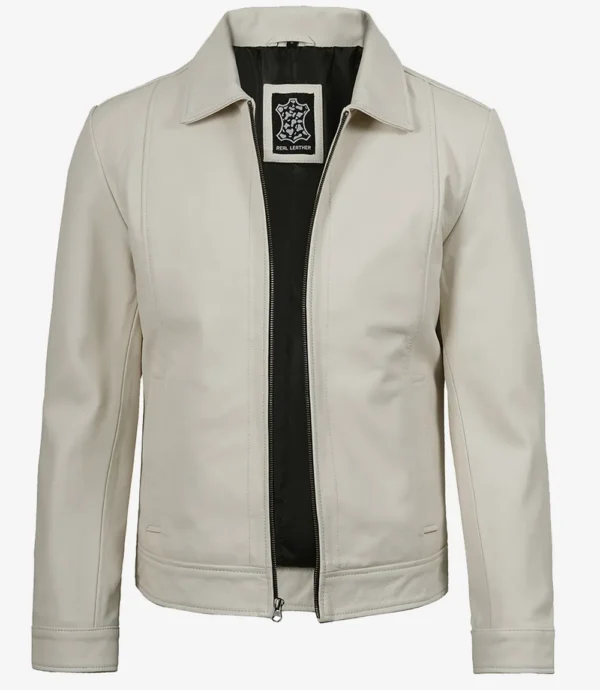 Mens Shirt Collar Off White Harrington Leather Jacket