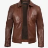 Men's Distressed Brown Biker Style Leather Jacket - Quilted Shoulder