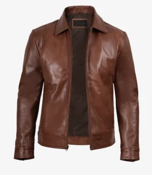 Men's Distressed Brown Biker Style Leather Jacket - Quilted Shoulder