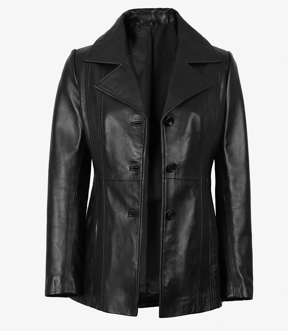 Bitonto Womens 3/4 Length Black Leather Coat Bitonto Womens 3/4 Length Black Leather Coat
