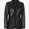 Women's Two Button Black Leather Blazer