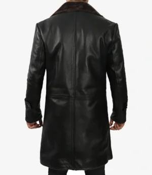 Men's 3/4 Length Black Leather Shearling Coat