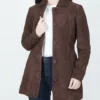 Womens Dark Brown Suede Button Down Coat