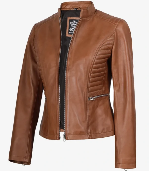 Women's Slim Fit Tan Lambskin Leather Jacket