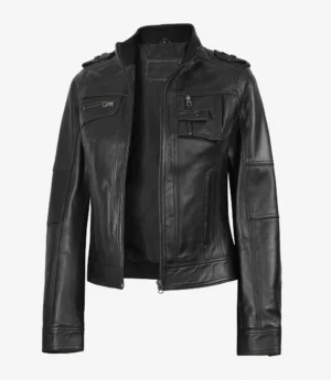 Womens Black Leather Moto Jacket - Classic Biker Style