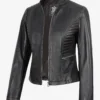 Womens Distressed Black Leather Biker Style Jacket