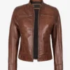Women's Cognac Waxed Real Leather Biker Style Jacket