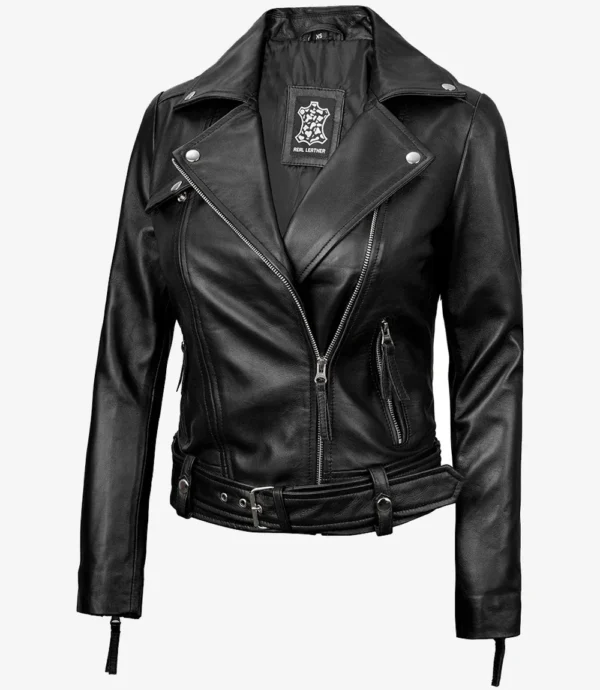 Women's Black Asymmetrical Biker Style Leather Jacket