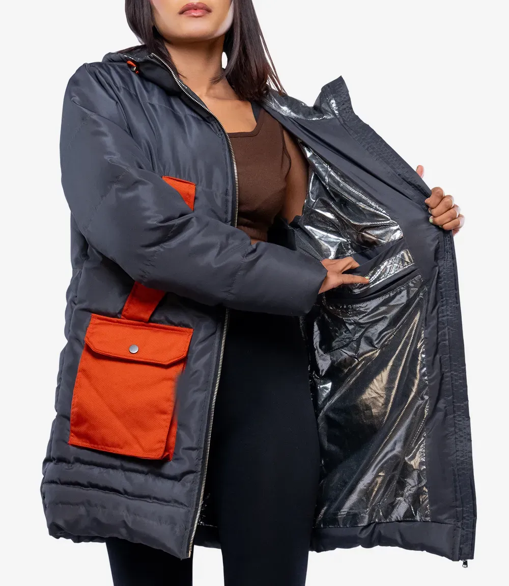 Reid Womens Every Dark Grey Rusk Puffer Jacket With Hood Reid Womens Every Dark Grey Rusk Puffer Jacket With Hood