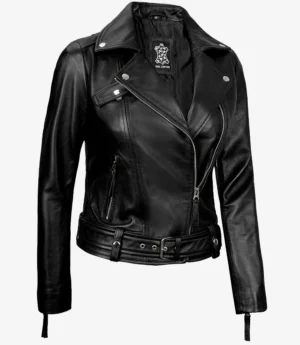 Women's Black Asymmetrical Biker Style Leather Jacket